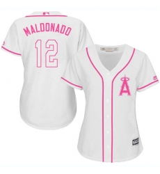 Women's Majestic Los Angeles Angels of Anaheim #12 Martin Maldonado Authentic White Fashion Cool Base MLB Jersey