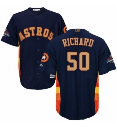 Youth Majestic Houston Astros #50 J.R. Richard Authentic Navy Blue Alternate 2018 Gold Program Cool Base MLB Jersey