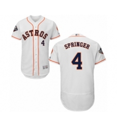 Men's Houston Astros #4 George Springer White Home Flex Base Authentic Collection 2019 World Series Bound Baseball Jersey