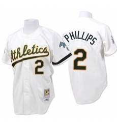 Men's Mitchell and Ness Oakland Athletics #2 Tony Phillips Replica White Throwback MLB Jersey