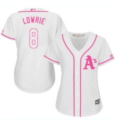 Women's Majestic Oakland Athletics #8 Jed Lowrie Replica White Fashion Cool Base MLB Jersey