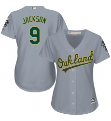 Women's Majestic Oakland Athletics #9 Reggie Jackson Authentic Grey Road Cool Base MLB Jersey