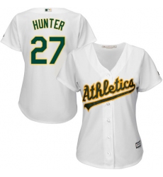 Women's Majestic Oakland Athletics #27 Catfish Hunter Authentic White Home Cool Base MLB Jersey