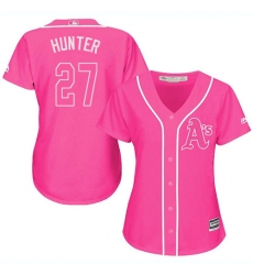 Women's Majestic Oakland Athletics #27 Catfish Hunter Replica Pink Fashion Cool Base MLB Jersey