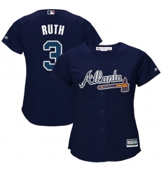 Women's Majestic Atlanta Braves #3 Babe Ruth Replica Blue Alternate Road Cool Base MLB Jersey