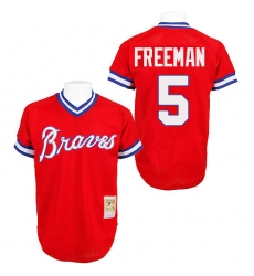 Men's Mitchell and Ness Atlanta Braves #5 Freddie Freeman Authentic Red Throwback MLB Jersey