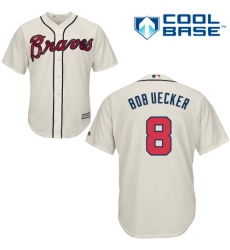 Men's Majestic Atlanta Braves #8 Bob Uecker Replica Cream Alternate 2 Cool Base MLB Jersey