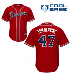 Men's Majestic Atlanta Braves #47 Tom Glavine Replica Red Alternate Cool Base MLB Jersey