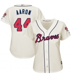 Women's Majestic Atlanta Braves #44 Hank Aaron Authentic Cream Alternate 2 Cool Base MLB Jersey