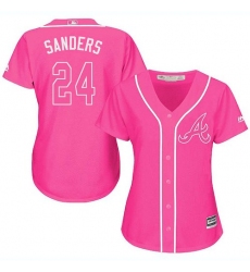 Women's Majestic Atlanta Braves #24 Deion Sanders Authentic Pink Fashion Cool Base MLB Jersey