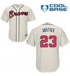 Men's Majestic Atlanta Braves #23 David Justice Replica Cream Alternate 2 Cool Base MLB Jersey