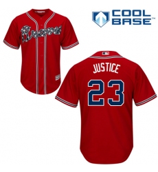 Youth Majestic Atlanta Braves #23 David Justice Authentic Red Alternate Cool Base MLB Jersey