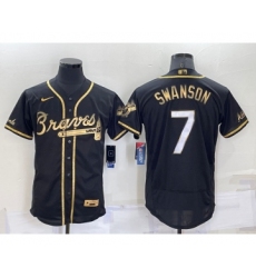 Men's Atlanta Braves #7 Dansby Swanson Black Gold Stitched MLB Flex Base Nike Jersey
