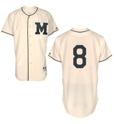 Men's Majestic Milwaukee Brewers #8 Ryan Braun Replica Cream 1913 Turn Back The Clock MLB Jersey