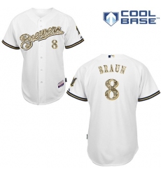 Men's Majestic Milwaukee Brewers #8 Ryan Braun Replica White USMC Cool Base MLB Jersey