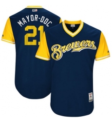 Men's Majestic Milwaukee Brewers #21 Travis Shaw 