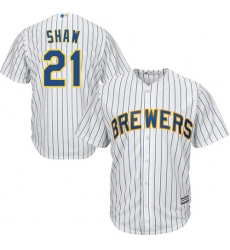 Youth Majestic Milwaukee Brewers #21 Travis Shaw Authentic White Alternate Cool Base MLB Jersey