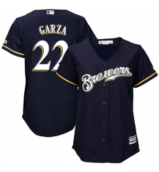 Women's Majestic Milwaukee Brewers #22 Matt Garza Authentic Navy Blue Alternate Cool Base MLB Jersey