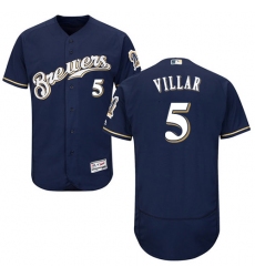 Men's Majestic Milwaukee Brewers #5 Jonathan Villar Navy Blue Flexbase Authentic Collection MLB Jersey