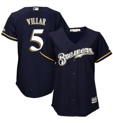Women's Majestic Milwaukee Brewers #5 Jonathan Villar Authentic Navy Blue Alternate Cool Base MLB Jersey