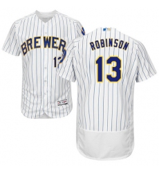 Men's Majestic Milwaukee Brewers #13 Glenn Robinson White/Royal Flexbase Authentic Collection MLB Jersey