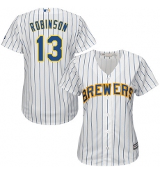Women's Majestic Milwaukee Brewers #13 Glenn Robinson Replica White Alternate Cool Base MLB Jersey