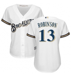 Women's Majestic Milwaukee Brewers #13 Glenn Robinson Replica White Home Cool Base MLB Jersey