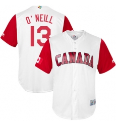 Men's Canada Baseball Majestic #13 Tyler O'Neill White 2017 World Baseball Classic Replica Team Jersey
