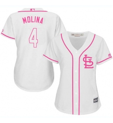 Women's Majestic St. Louis Cardinals #4 Yadier Molina Replica White Fashion MLB Jersey