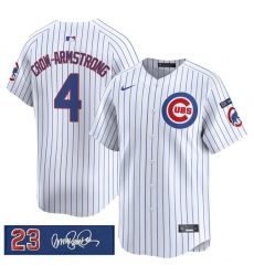 Men's Chicago Cubs #4 Pete Crow-Armstrong White Pinstripe 'Ryne Sandberg Tribute' Vapor Limited V3 Stitched Baseball Jersey