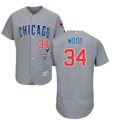 Men's Majestic Chicago Cubs #34 Kerry Wood Grey Road Flex Base Authentic Collection MLB Jersey