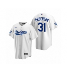 Men's Los Angeles Dodgers #31 Joc Pederson White 2020 World Series Champions Replica Jersey