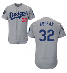 Men's Majestic Los Angeles Dodgers #32 Sandy Koufax Gray Alternate Flex Base Authentic Collection 2018 World Series MLB Jersey