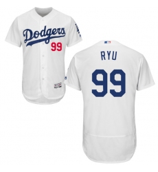 Men's Majestic Los Angeles Dodgers #99 Hyun-Jin Ryu White Home Flex Base Authentic Collection MLB Jersey