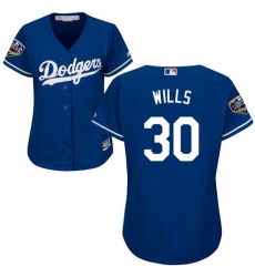 Women's Majestic Los Angeles Dodgers #30 Maury Wills Authentic Royal Blue Alternate Cool Base 2018 World Series MLB Jersey