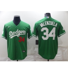 Men's Los Angeles Dodgers #34 Fernando Valenzuela Green 2021 Mexican Heritage Stitched Baseball Jersey