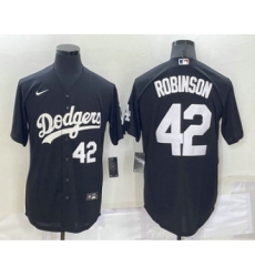 Men's Los Angeles Dodgers #42 Jackie Robinson Number Black Turn Back The Clock Stitched Cool Base Jersey