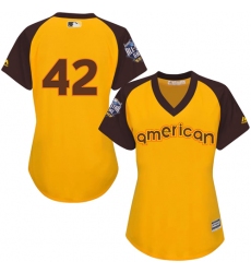 Women's Majestic Los Angeles Dodgers #42 Jackie Robinson Authentic Yellow 2016 All-Star American League BP Cool Base MLB Jersey
