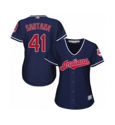 Women's Cleveland Indians #41 Carlos Santana Authentic Navy Blue Alternate 1 Cool Base Baseball Jersey