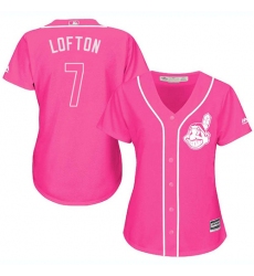 Women's Majestic Cleveland Indians #7 Kenny Lofton Authentic Pink Fashion Cool Base MLB Jersey