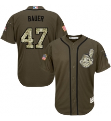 Men's Majestic Cleveland Indians #47 Trevor Bauer Authentic Green Salute to Service MLB Jersey