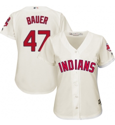 Women's Majestic Cleveland Indians #47 Trevor Bauer Authentic Cream Alternate 2 Cool Base MLB Jersey