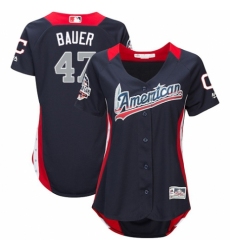 Women's Majestic Cleveland Indians #47 Trevor Bauer Game Navy Blue American League 2018 MLB All-Star MLB Jersey