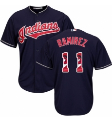 Men's Majestic Cleveland Indians #11 Jose Ramirez Authentic Navy Blue Team Logo Fashion Cool Base MLB Jersey