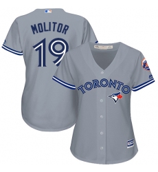 Women's Majestic Toronto Blue Jays #19 Paul Molitor Authentic Grey Road MLB Jersey