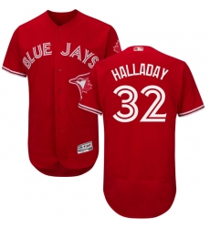 Men's Majestic Toronto Blue Jays #32 Roy Halladay Scarlet Flexbase Authentic Collection Alternate MLB Jersey
