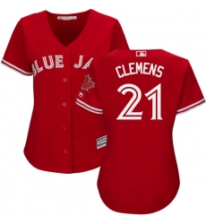 Women's Majestic Toronto Blue Jays #21 Roger Clemens Authentic Scarlet Alternate MLB Jersey