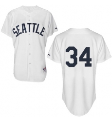 Men's Majestic Seattle Mariners #34 Felix Hernandez Authentic White 1909 Turn Back The Clock MLB Jersey
