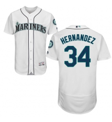 Men's Majestic Seattle Mariners #34 Felix Hernandez White Home Flex Base Authentic Collection MLB Jersey