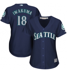 Women's Majestic Seattle Mariners #18 Hisashi Iwakuma Authentic Navy Blue Alternate 2 Cool Base MLB Jersey